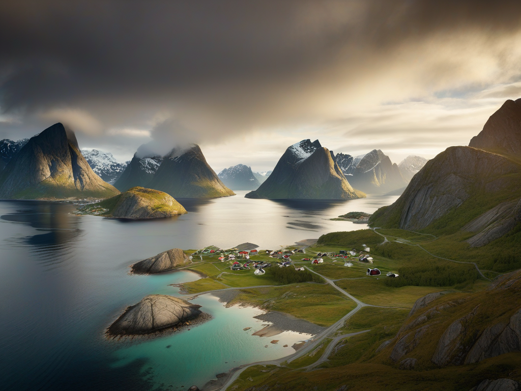 Lofoten Hidden Gems Scenic view of mountains and fjords in Lofoten Islands